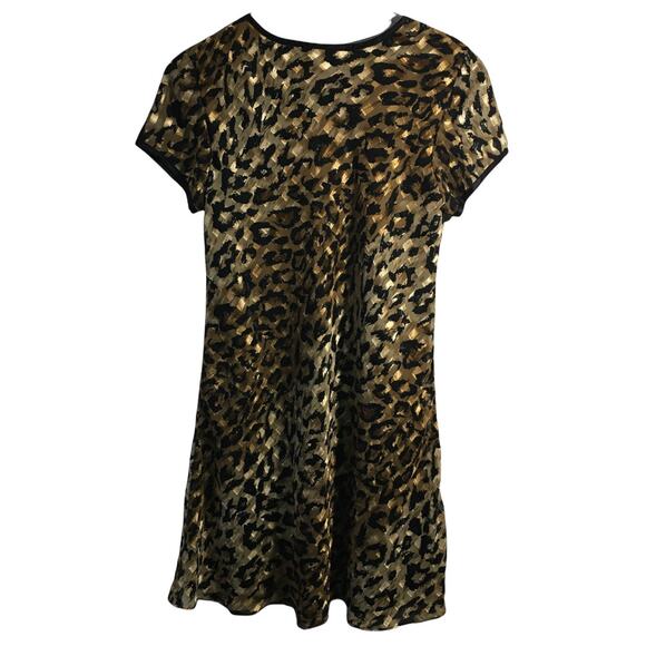 VINTAGE Women's Jeffrey and Dara Leopard Print A Line Dress Sz 10 Black and Tan - Picture 2 of 5